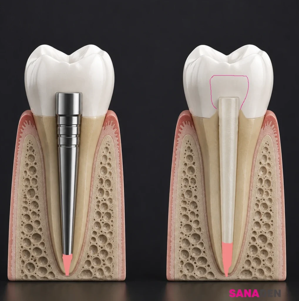 Comparison of metal post and fiber post restorations in endodontically treated teeth.